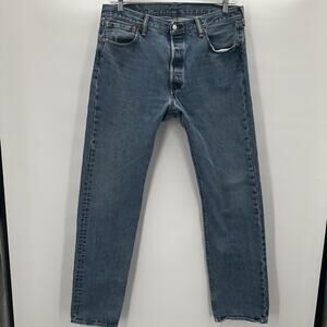Levis Jeans Mens 501 36X34 Blue Original Fit Button Fly Casual